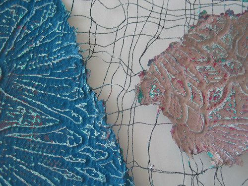 detail papierpatchwork in netwerk