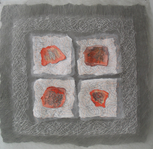 textielcollage in het vierkant