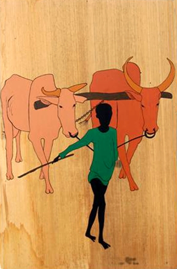 jongen met 2 ossen