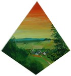 Vorm van het schilderij die een nog net hangende waterdruppel als uitgangspunt heeft