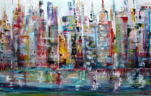 Steden stadsgezichten zoals Den Haag ,Rotterdam .
Skylines internationaal herkenbaar in dit thema uitgewerkt op het schilderij .In een kleurrijke figuratieve en abstracte schilderstijl
met veel expressie en kleur .