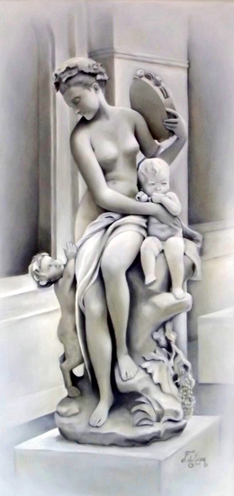 Grisaille of woman with child