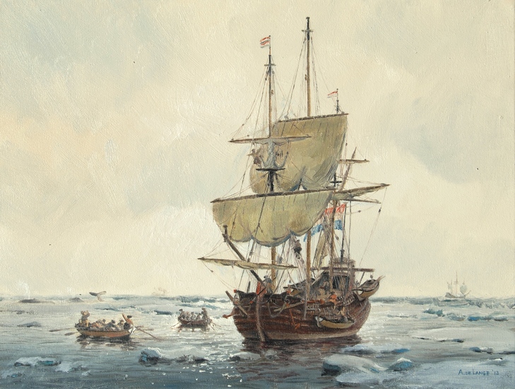 Hollandse walvisvaarder op jacht in het pakijs omstreeks 1690