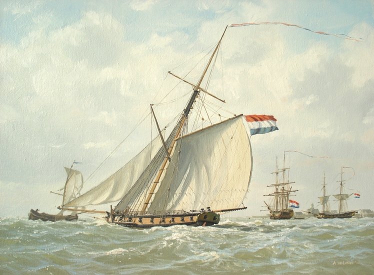 Oorlogskotter op de rede van Oudeschild