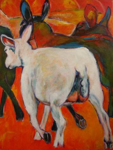 wit schaap weglopend