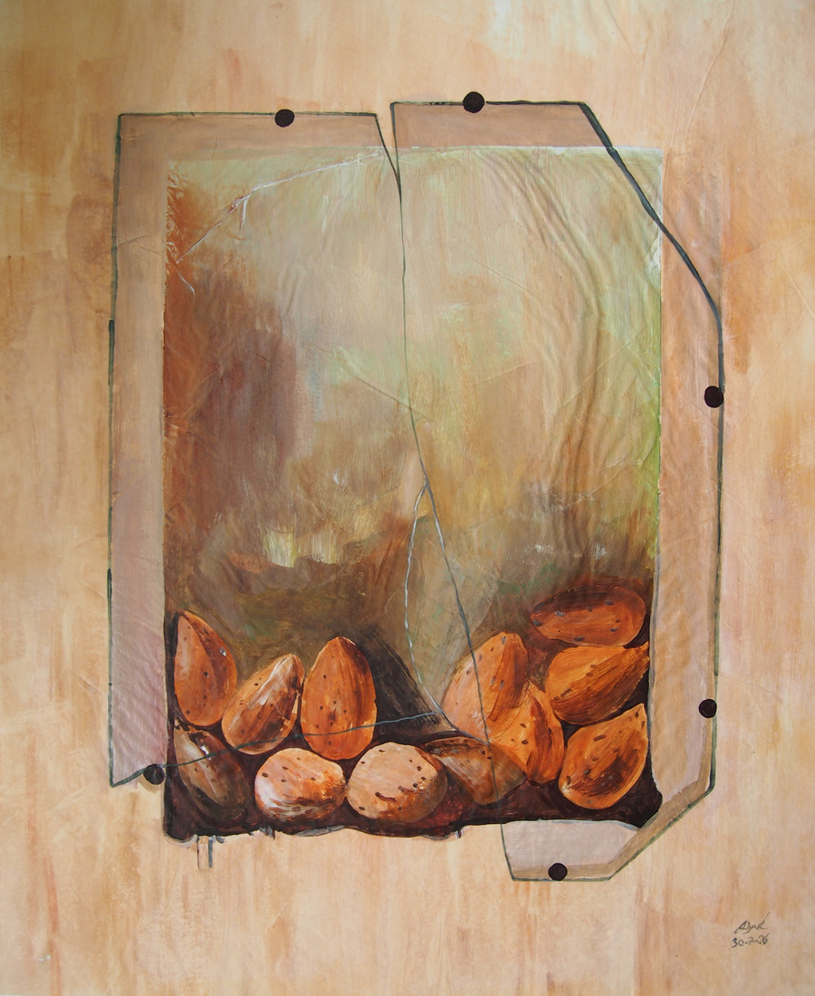 Almonds in shells in broken glass #147