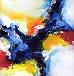 Tegenwoordig werk ik voornamelijk abstract.Een manier van schilderen waar ik onbeperkt kan spelen met kleur en vorm.Het spel tussen deze twee intrigeert mij.