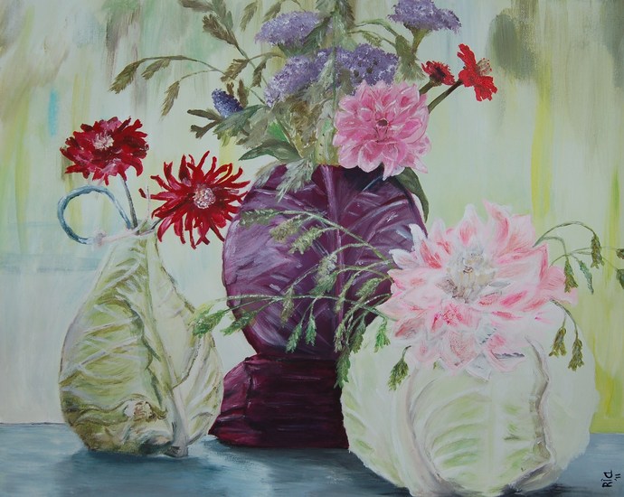 Koolvazen met bloemen