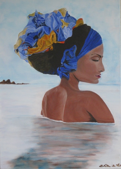 Vrouw met blauwe sjaals