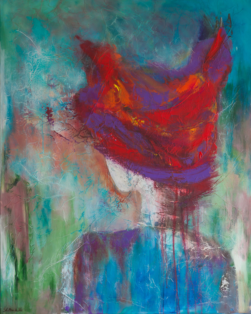 Abstract figuur met rode hoed, geen titel