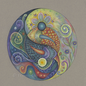 Mandala's zijn voor mij een heilig iets in mijn bestaan en leven. het is mijn kern en en daar mag alles uit ontstaan, vaak met begeleidende tekst die ik doorkrijg als ik er mee bezig ben. Al mijn werk draagt universele liefde met zich mee.