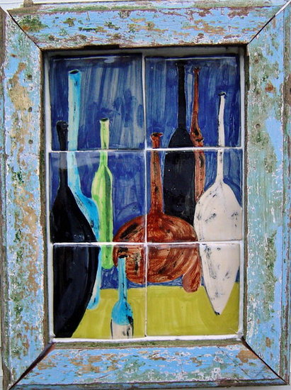 Stilleven van vazen in blauw