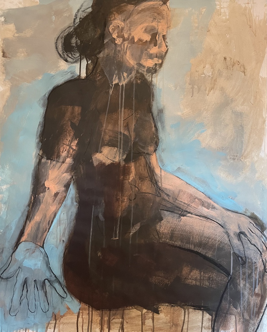 Blue handed woman