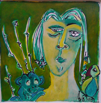 jongen met vogel en aapje