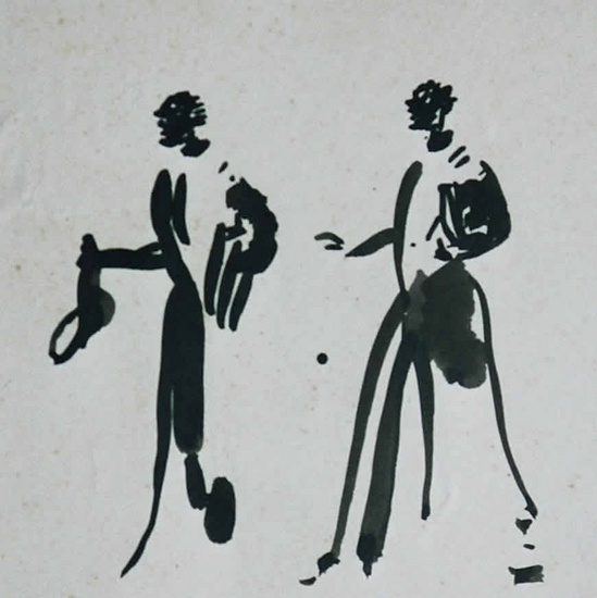 Two figures walking together