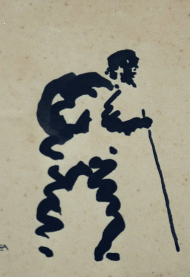 Figure walking with stick