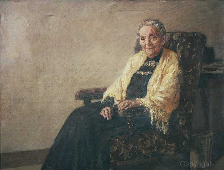 Old lady in a yellow shawl