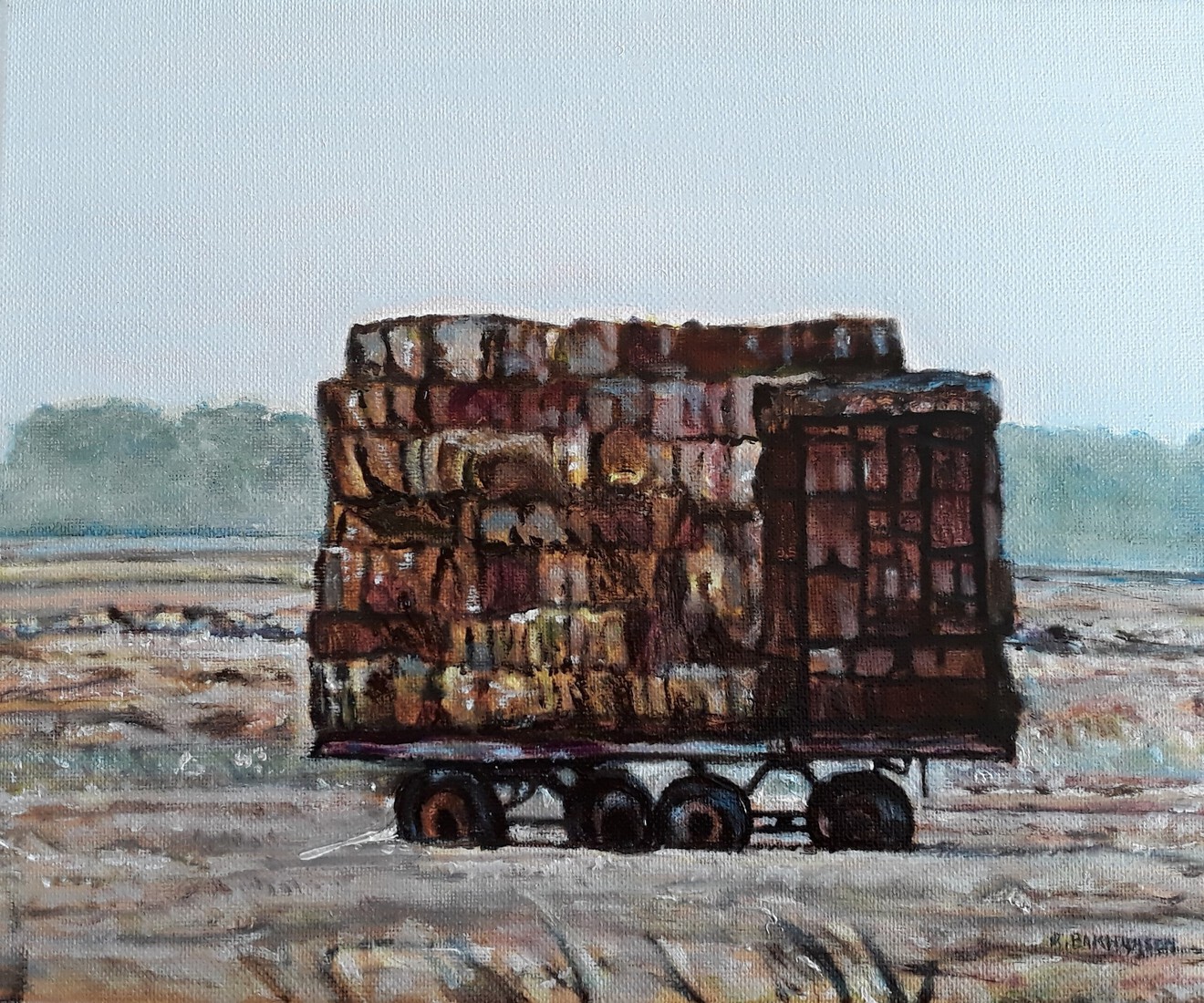 Boerenkar met hooi in het N.O Friesland landschap