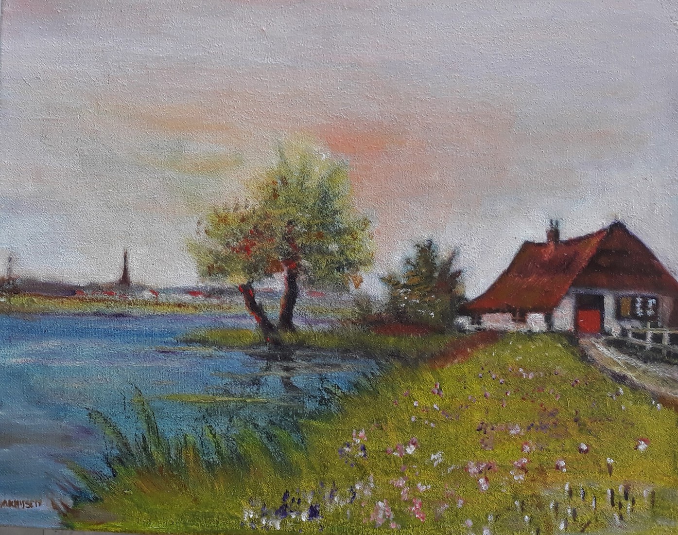 Oude boerderij in landschap