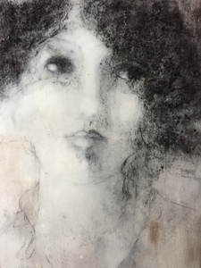 Fantasie portretten getekend met houtskool, pastelpotlood op paneel. De afwerking met epoxy zorgt voor weerkaatsing van buitenlicht en beeld uit omgeving.  Dit geeft het portret een extra mystieke sfeer van weerspiegeling. 
