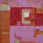 Collageschilderijen met veel kleur.