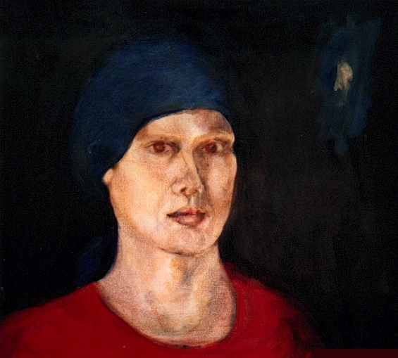 Portret blauwe doek