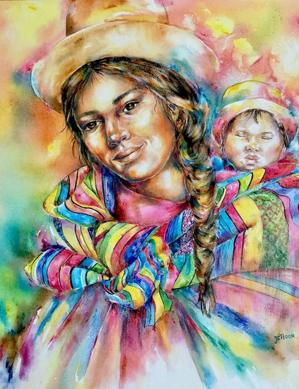Portrait mother and child from Peru