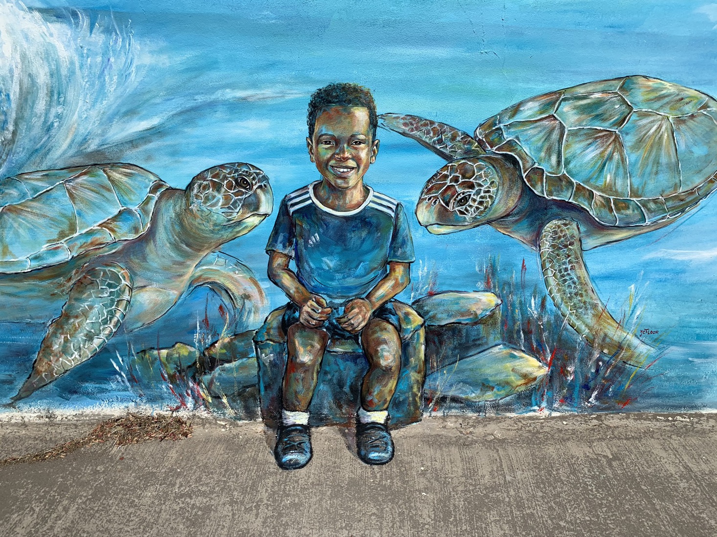 Boy with Sea turtels 