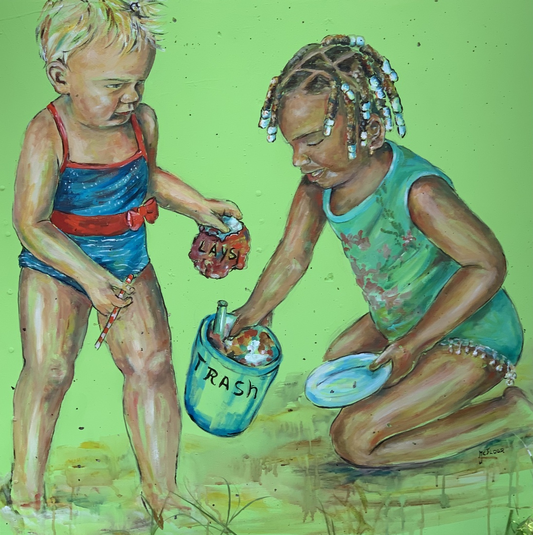 Mural of two little girls Keep Statia Clean