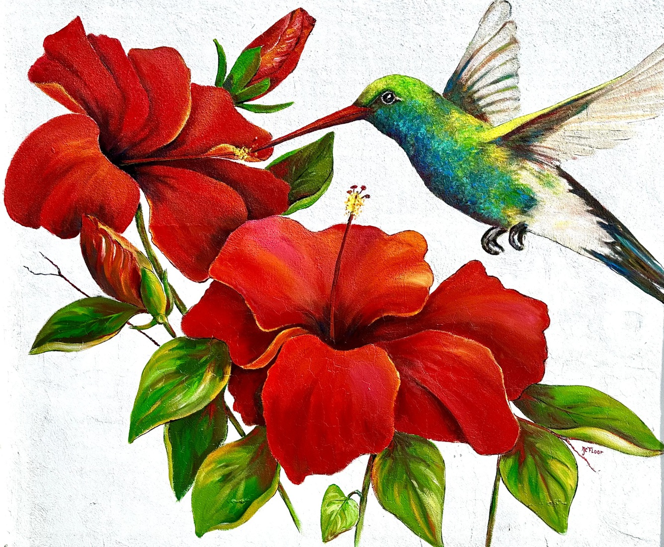Mural from Hibiscus an Hummingbird