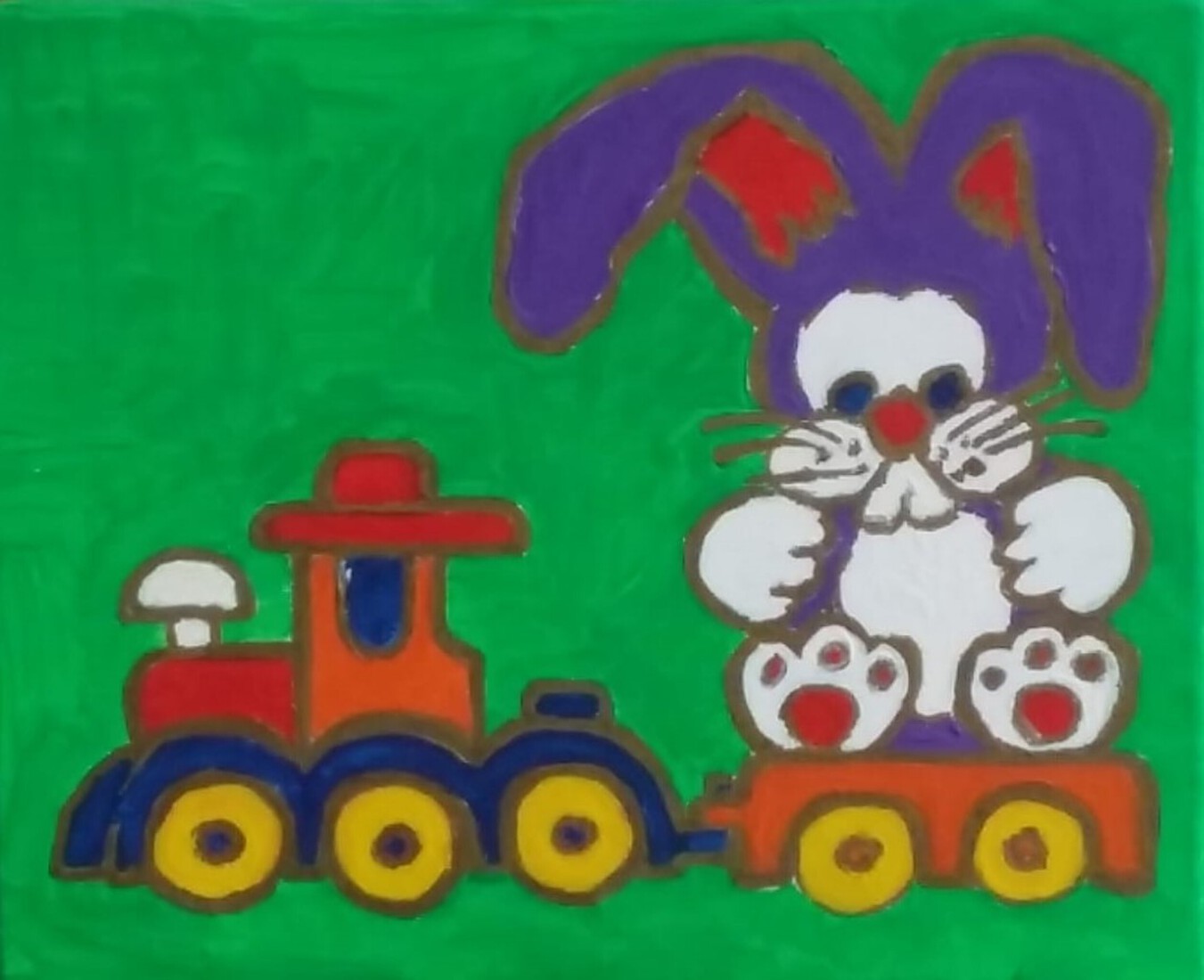 paars konijn op de trein