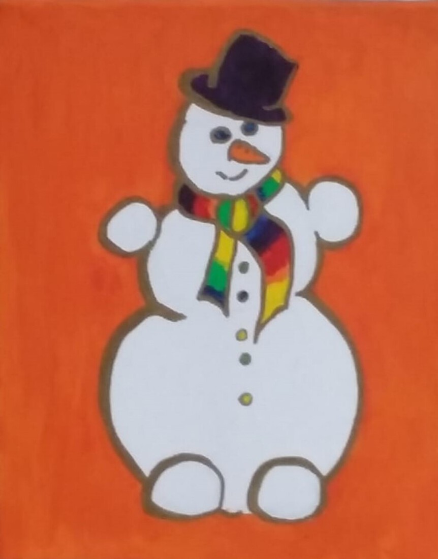 sneeuwman met regenboog sjaal