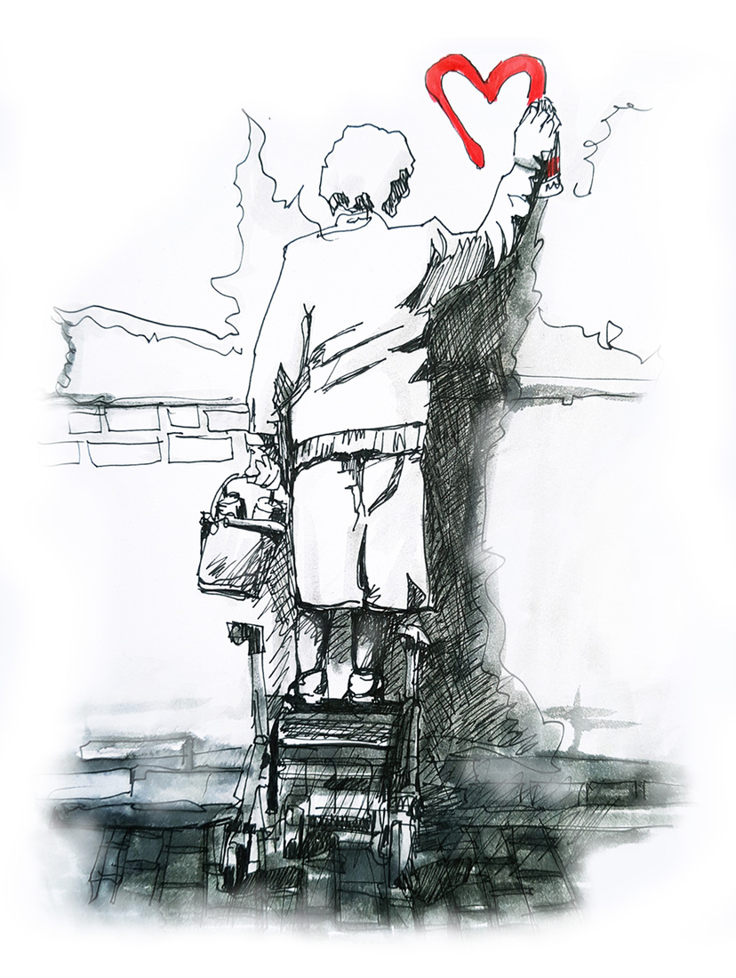 Street art by an old lady 