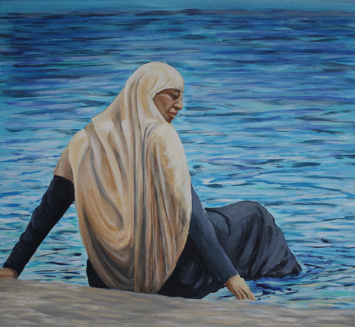 Turkse vrouw op het strand, Turunc Turkije