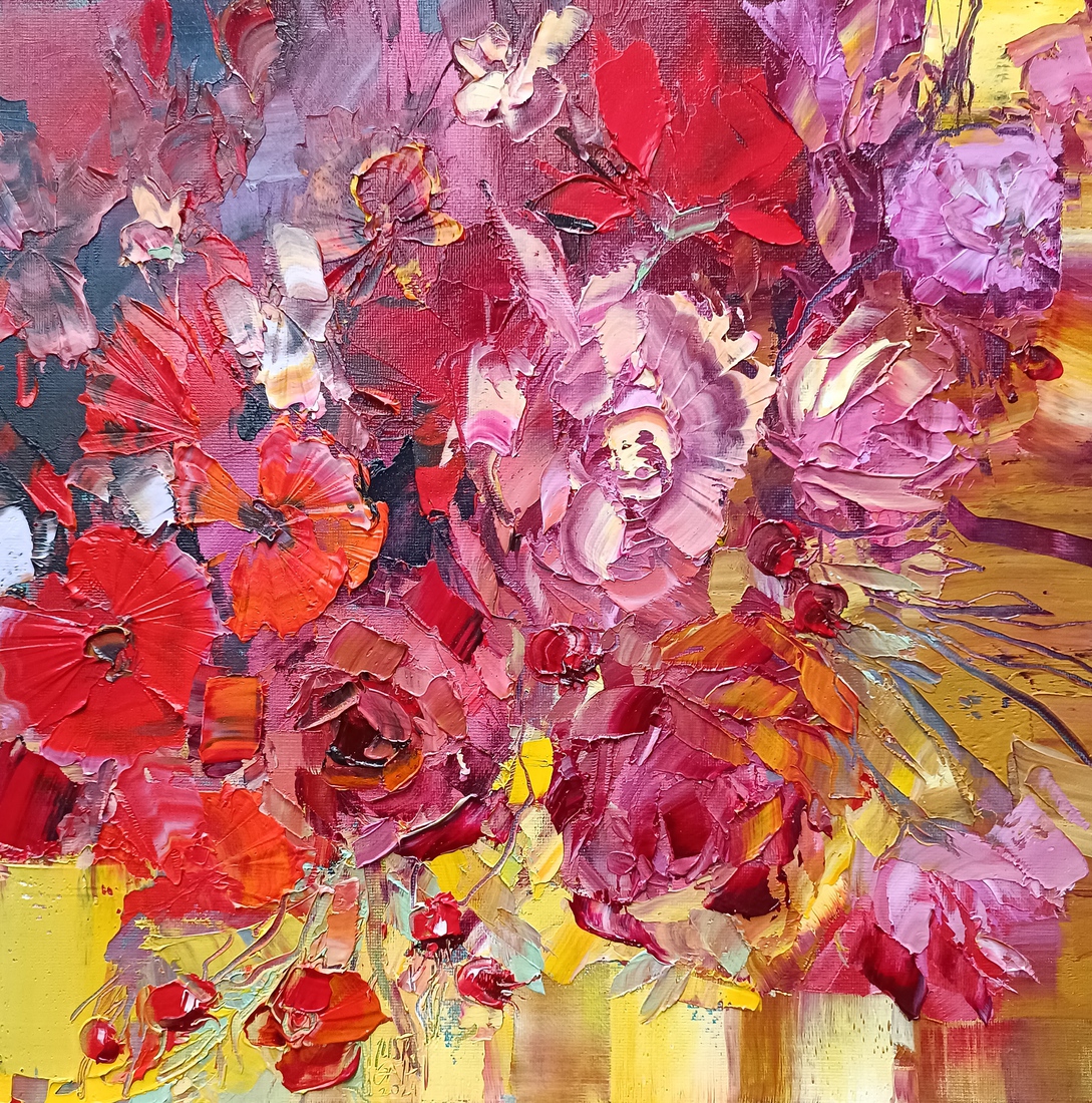 Bloemen compositie- semi abstract schilderij Nr. 11