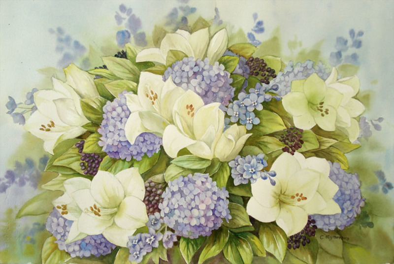 aquarel amaryllis delphinium hortensia