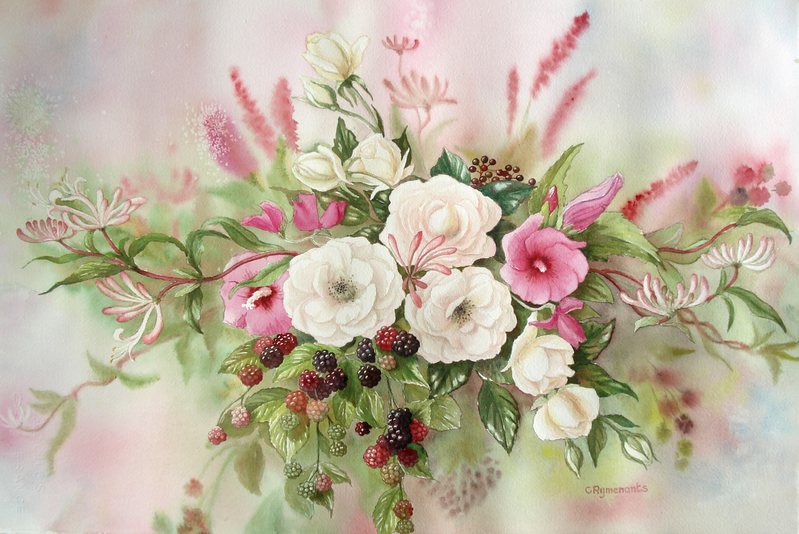 Aquarel boeket met natuurlijke materialen