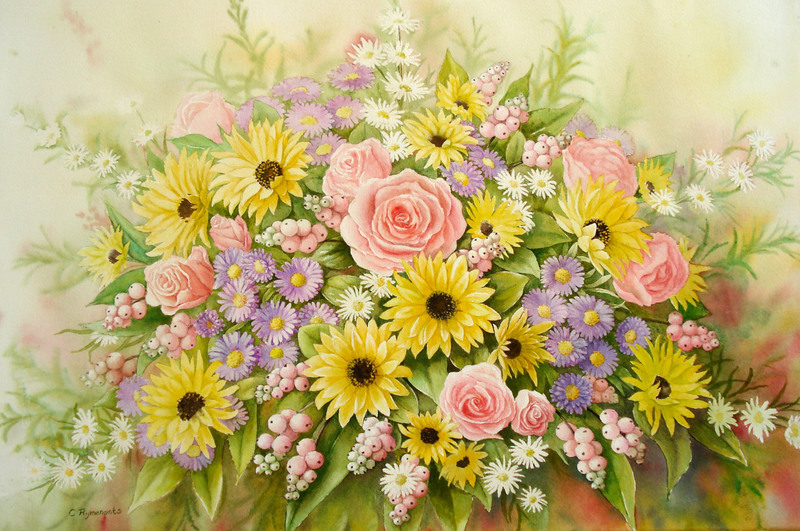 Aquarel nazomerboeket