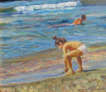 Children love to play on the beach and are a nice subject. Good quality oilpaint: Rowney, Scheveningen, Blockx and Sennelier.