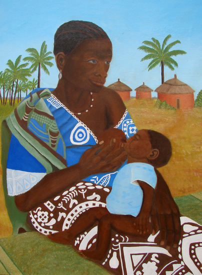 Afrikaanse zogende moeder met baby uit Nigeria