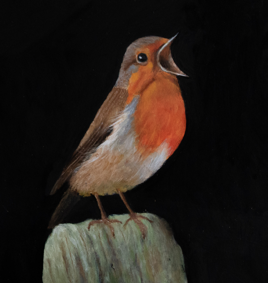 Roosborstje, zingend op paal.