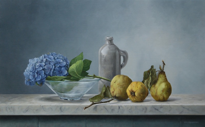 Stilleven met Hortensia en kweeperen