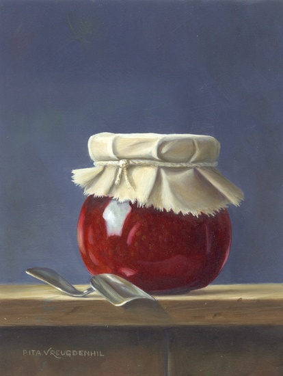 Stilleven met jampot en lepeltje