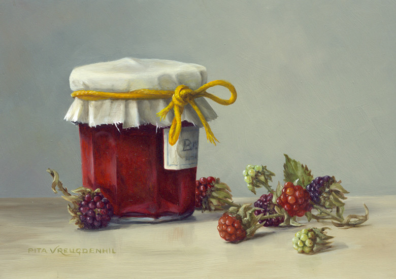 Stilleven met bramen en jampotje