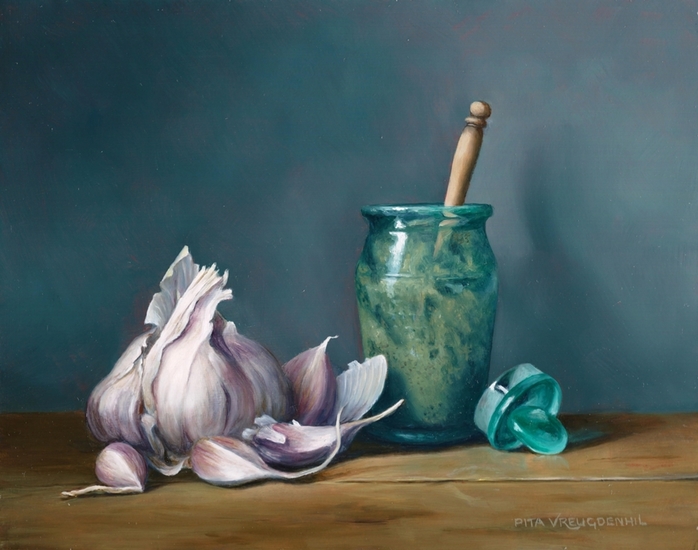 Mosterdpotje en knoflook