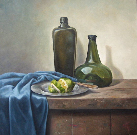 Stilleven met Kelderfles en kattenkop