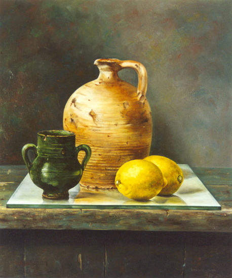 Stilleven met groen berberpotje