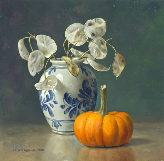 Stilleven met vaasje met Judaspenning