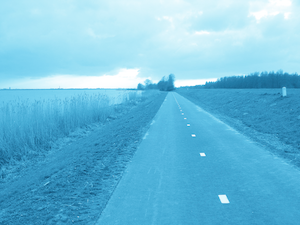 Horizon Landschap IJsselmeer betreft een serie in blauwtint bewerkte foto's, gedrukt op grote panelen. Terugkerend thema is - de horizon - die soms letterlijk, maar altijd voelbaar aanwezig is in dit landschap van de grote maat.