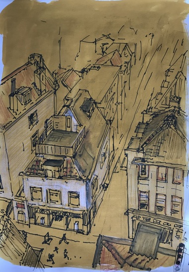 Urban sketching Uitzicht Buurtoren Utrecht